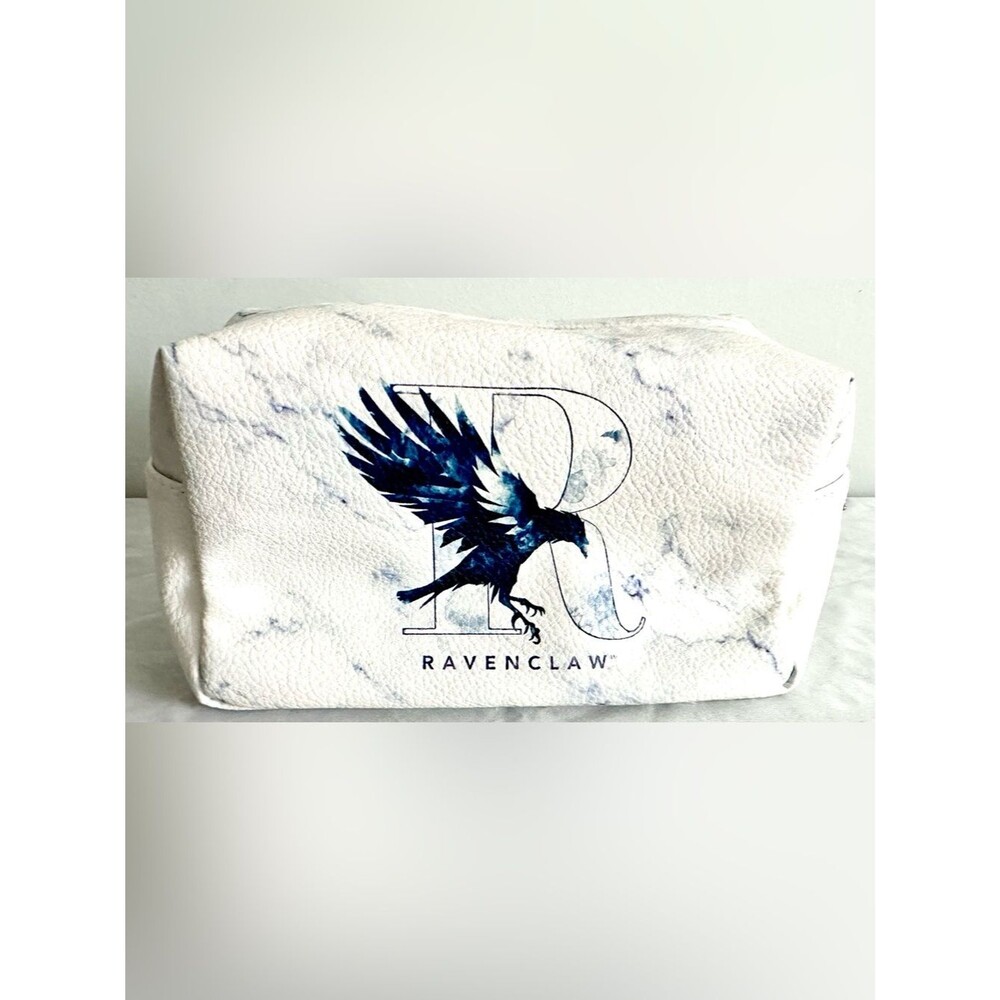 Harry Potter Ravenclaw Cosmetic Bag White Marble Print 8” x 4” x 4.5” Zip Pouch